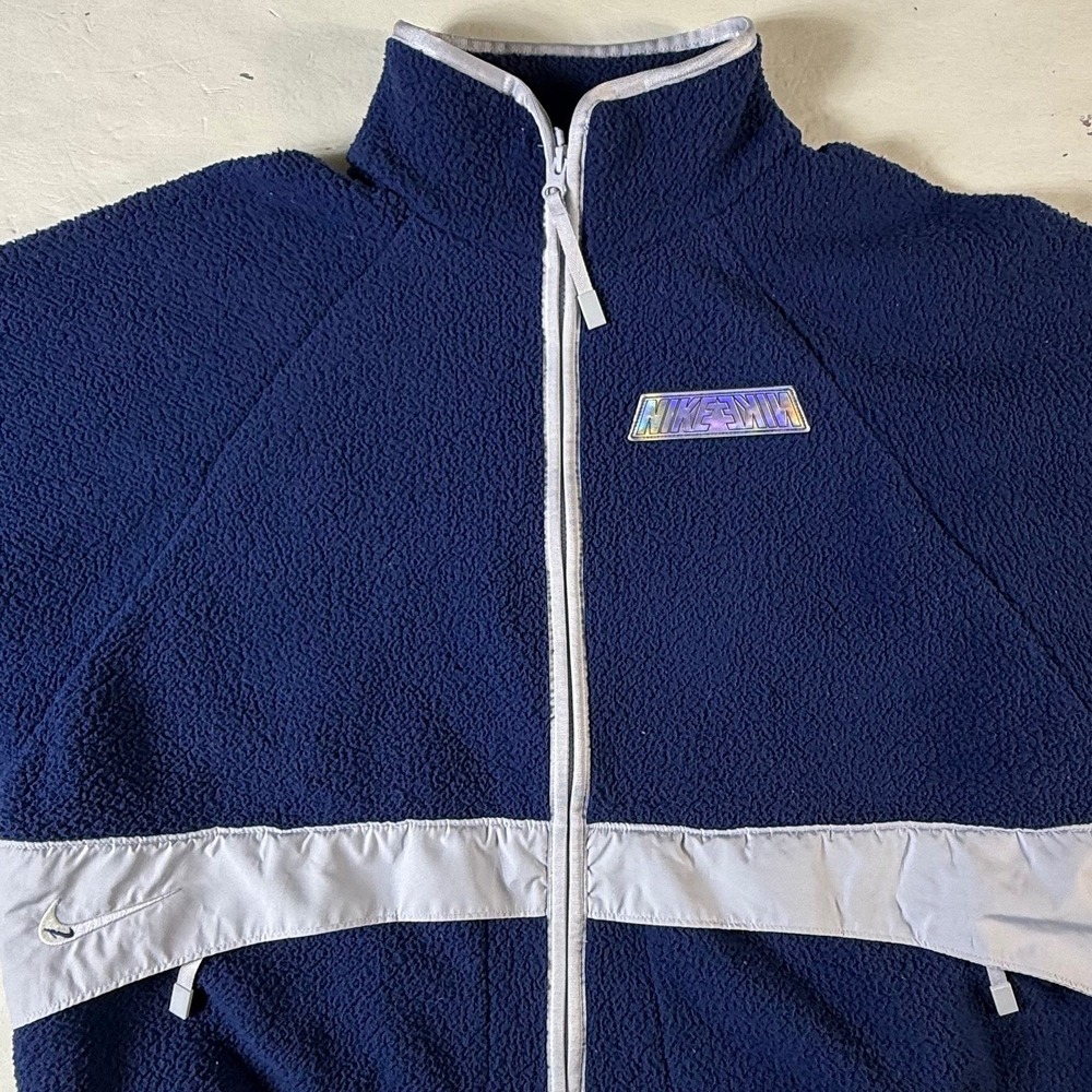Nike Sherpa Fleece Full Zip‎ Jacket Mens Medium Navy Blue Vintage BV3766-410